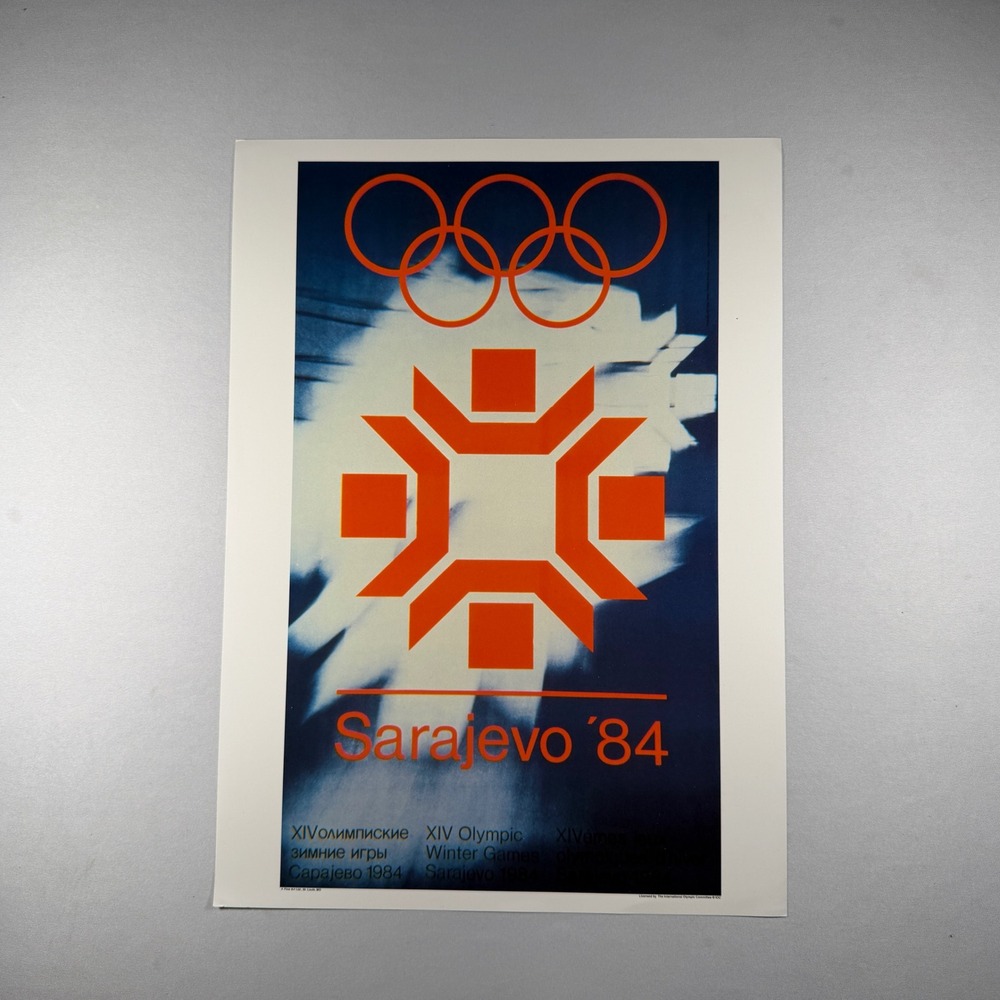 Sarajevo 84 Winter Olympics Poster Fine Art Ltd 13x18 Yugoslav Orange Blue Art